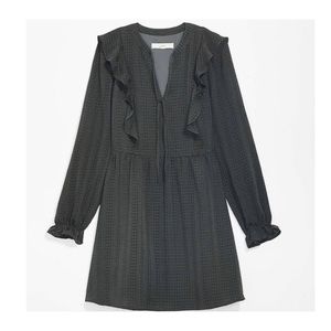 Loft Dark Green Textured Ruffle Bow Tie Neck Keyhole Dress